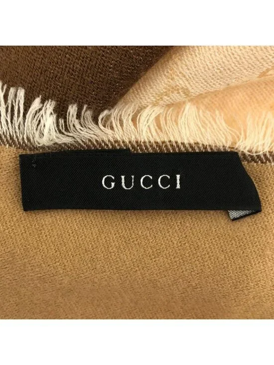 Gucci Ggmonogram Striped Wool Silk Shawl Beige - Picture 3 of 4